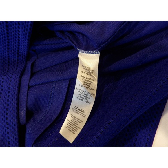 Chicos Size 1 Medium Blouse Blue Mesh Layered Cutout Boho High Low Batwing - Picture 9 of 10